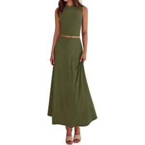 imageBTFBM 2 Piece Skirt Sets For Women 2025 Summer Spring Dresses Resort Vacation Curise Outfits Tank Top Maxi Skirt SetArmy Green