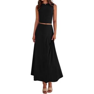 imageBTFBM 2 Piece Skirt Sets For Women 2025 Summer Spring Dresses Resort Vacation Curise Outfits Tank Top Maxi Skirt SetBlack