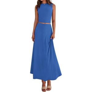 imageBTFBM 2 Piece Skirt Sets For Women 2025 Summer Spring Dresses Resort Vacation Curise Outfits Tank Top Maxi Skirt SetBlue