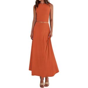 imageBTFBM 2 Piece Skirt Sets For Women 2025 Summer Spring Dresses Resort Vacation Curise Outfits Tank Top Maxi Skirt SetBrick Red