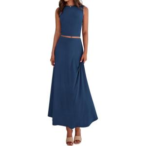 imageBTFBM 2 Piece Skirt Sets For Women 2025 Summer Spring Dresses Resort Vacation Curise Outfits Tank Top Maxi Skirt SetDark Blue