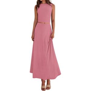 imageBTFBM 2 Piece Skirt Sets For Women 2025 Summer Spring Dresses Resort Vacation Curise Outfits Tank Top Maxi Skirt SetPink