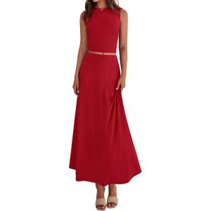 imageBTFBM 2 Piece Skirt Sets For Women 2025 Summer Spring Dresses Resort Vacation Curise Outfits Tank Top Maxi Skirt SetRed