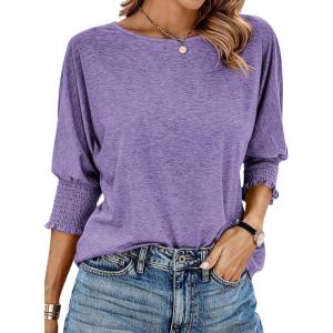 imageBTFBM Womens Casual 34 Sleeve Tops Dressy 2025 Summer Fall T Shirts Crewneck Loose Tunic Vacation BlousesSolid Purple