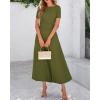 imageBTFBM 2025 Womens Summer 2 Piece Outfits Spring Crewneck Short Sleeve Ruched Bodycon Tops Flowy Knit Maxi Skirt SetsArmy Green
