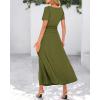imageBTFBM 2025 Womens Summer 2 Piece Outfits Spring Crewneck Short Sleeve Ruched Bodycon Tops Flowy Knit Maxi Skirt SetsArmy Green