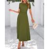 imageBTFBM 2025 Womens Summer 2 Piece Outfits Spring Crewneck Short Sleeve Ruched Bodycon Tops Flowy Knit Maxi Skirt SetsArmy Green