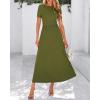 imageBTFBM 2025 Womens Summer 2 Piece Outfits Spring Crewneck Short Sleeve Ruched Bodycon Tops Flowy Knit Maxi Skirt SetsArmy Green