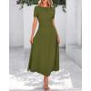 imageBTFBM 2025 Womens Summer 2 Piece Outfits Spring Crewneck Short Sleeve Ruched Bodycon Tops Flowy Knit Maxi Skirt SetsArmy Green