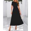imageBTFBM 2025 Womens Summer 2 Piece Outfits Spring Crewneck Short Sleeve Ruched Bodycon Tops Flowy Knit Maxi Skirt SetsBlack