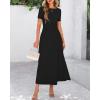 imageBTFBM 2025 Womens Summer 2 Piece Outfits Spring Crewneck Short Sleeve Ruched Bodycon Tops Flowy Knit Maxi Skirt SetsBlack