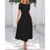 imageBTFBM 2025 Womens Summer 2 Piece Outfits Spring Crewneck Short Sleeve Ruched Bodycon Tops Flowy Knit Maxi Skirt SetsBlack