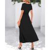 imageBTFBM 2025 Womens Summer 2 Piece Outfits Spring Crewneck Short Sleeve Ruched Bodycon Tops Flowy Knit Maxi Skirt SetsBlack