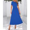 imageBTFBM 2025 Womens Summer 2 Piece Outfits Spring Crewneck Short Sleeve Ruched Bodycon Tops Flowy Knit Maxi Skirt SetsBlue