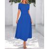 imageBTFBM 2025 Womens Summer 2 Piece Outfits Spring Crewneck Short Sleeve Ruched Bodycon Tops Flowy Knit Maxi Skirt SetsBlue