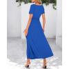 imageBTFBM 2025 Womens Summer 2 Piece Outfits Spring Crewneck Short Sleeve Ruched Bodycon Tops Flowy Knit Maxi Skirt SetsBlue