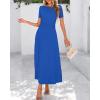 imageBTFBM 2025 Womens Summer 2 Piece Outfits Spring Crewneck Short Sleeve Ruched Bodycon Tops Flowy Knit Maxi Skirt SetsBlue