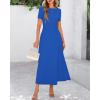 imageBTFBM 2025 Womens Summer 2 Piece Outfits Spring Crewneck Short Sleeve Ruched Bodycon Tops Flowy Knit Maxi Skirt SetsBlue