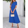 imageBTFBM 2025 Womens Summer 2 Piece Outfits Spring Crewneck Short Sleeve Ruched Bodycon Tops Flowy Knit Maxi Skirt SetsBlue