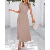 imageBTFBM 2025 Womens Summer 2 Piece Outfits Spring Crewneck Short Sleeve Ruched Bodycon Tops Flowy Knit Maxi Skirt SetsKhaki