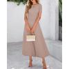 imageBTFBM 2025 Womens Summer 2 Piece Outfits Spring Crewneck Short Sleeve Ruched Bodycon Tops Flowy Knit Maxi Skirt SetsKhaki