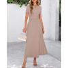 imageBTFBM 2025 Womens Summer 2 Piece Outfits Spring Crewneck Short Sleeve Ruched Bodycon Tops Flowy Knit Maxi Skirt SetsKhaki