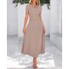 imageBTFBM 2025 Womens Summer 2 Piece Outfits Spring Crewneck Short Sleeve Ruched Bodycon Tops Flowy Knit Maxi Skirt SetsKhaki