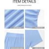 imageBTFBM 2025 Womens Summer 2 Piece Outfits Spring Crewneck Short Sleeve Ruched Bodycon Tops Flowy Knit Maxi Skirt SetsLight Blue
