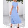 imageBTFBM 2025 Womens Summer 2 Piece Outfits Spring Crewneck Short Sleeve Ruched Bodycon Tops Flowy Knit Maxi Skirt SetsLight Blue