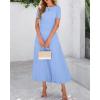 imageBTFBM 2025 Womens Summer 2 Piece Outfits Spring Crewneck Short Sleeve Ruched Bodycon Tops Flowy Knit Maxi Skirt SetsLight Blue
