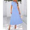 imageBTFBM 2025 Womens Summer 2 Piece Outfits Spring Crewneck Short Sleeve Ruched Bodycon Tops Flowy Knit Maxi Skirt SetsLight Blue