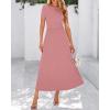 imageBTFBM 2025 Womens Summer 2 Piece Outfits Spring Crewneck Short Sleeve Ruched Bodycon Tops Flowy Knit Maxi Skirt SetsPink