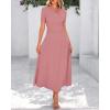 imageBTFBM 2025 Womens Summer 2 Piece Outfits Spring Crewneck Short Sleeve Ruched Bodycon Tops Flowy Knit Maxi Skirt SetsPink