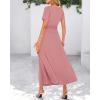 imageBTFBM 2025 Womens Summer 2 Piece Outfits Spring Crewneck Short Sleeve Ruched Bodycon Tops Flowy Knit Maxi Skirt SetsPink