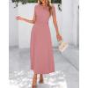 imageBTFBM 2025 Womens Summer 2 Piece Outfits Spring Crewneck Short Sleeve Ruched Bodycon Tops Flowy Knit Maxi Skirt SetsPink