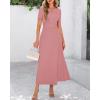 imageBTFBM 2025 Womens Summer 2 Piece Outfits Spring Crewneck Short Sleeve Ruched Bodycon Tops Flowy Knit Maxi Skirt SetsPink