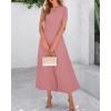 imageBTFBM 2025 Womens Summer 2 Piece Outfits Spring Crewneck Short Sleeve Ruched Bodycon Tops Flowy Knit Maxi Skirt SetsPink