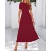 imageBTFBM 2025 Womens Summer 2 Piece Outfits Spring Crewneck Short Sleeve Ruched Bodycon Tops Flowy Knit Maxi Skirt SetsWine Red