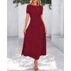 imageBTFBM 2025 Womens Summer 2 Piece Outfits Spring Crewneck Short Sleeve Ruched Bodycon Tops Flowy Knit Maxi Skirt SetsWine Red