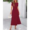 imageBTFBM 2025 Womens Summer 2 Piece Outfits Spring Crewneck Short Sleeve Ruched Bodycon Tops Flowy Knit Maxi Skirt SetsWine Red