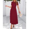 imageBTFBM 2025 Womens Summer 2 Piece Outfits Spring Crewneck Short Sleeve Ruched Bodycon Tops Flowy Knit Maxi Skirt SetsWine Red