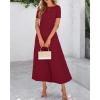 imageBTFBM 2025 Womens Summer 2 Piece Outfits Spring Crewneck Short Sleeve Ruched Bodycon Tops Flowy Knit Maxi Skirt SetsWine Red