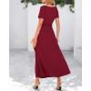 imageBTFBM 2025 Womens Summer 2 Piece Outfits Spring Crewneck Short Sleeve Ruched Bodycon Tops Flowy Knit Maxi Skirt SetsWine Red
