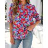 imageBTFBM Summer Blouses for Women Dressy Casual 2025 Spring Floral Boho Shirts V Neck Puff Short Sleeve Business Work TopsFloral Black Multi