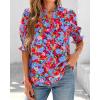 imageBTFBM Summer Blouses for Women Dressy Casual 2025 Spring Floral Boho Shirts V Neck Puff Short Sleeve Business Work TopsFloral Black Multi