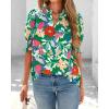 imageBTFBM Summer Blouses for Women Dressy Casual 2025 Spring Floral Boho Shirts V Neck Puff Short Sleeve Business Work TopsFloral Green Multi