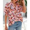 imageBTFBM Summer Blouses for Women Dressy Casual 2025 Spring Floral Boho Shirts V Neck Puff Short Sleeve Business Work TopsFloral Orange Pink