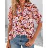 imageBTFBM Summer Blouses for Women Dressy Casual 2025 Spring Floral Boho Shirts V Neck Puff Short Sleeve Business Work TopsFloral Orange Pink
