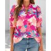 imageBTFBM Summer Blouses for Women Dressy Casual 2025 Spring Floral Boho Shirts V Neck Puff Short Sleeve Business Work TopsFloral Pink