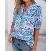 imageBTFBM Summer Blouses for Women Dressy Casual 2025 Spring Floral Boho Shirts V Neck Puff Short Sleeve Business Work TopsFloral Pink Blue